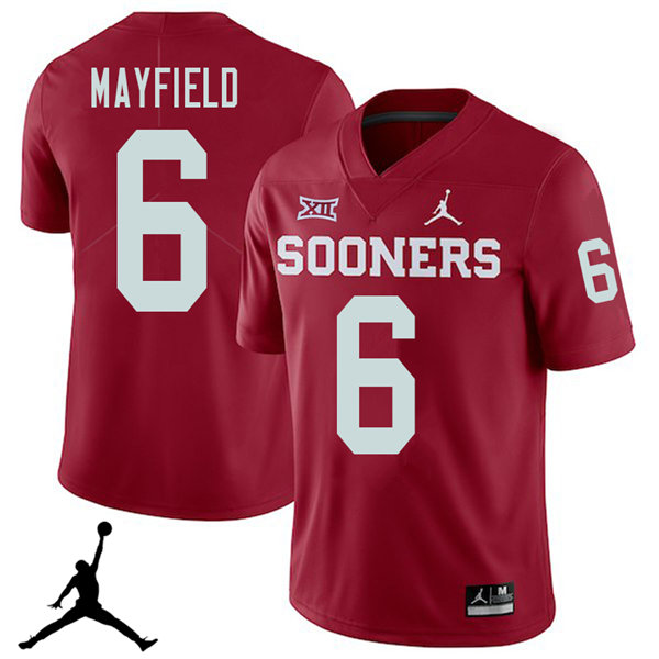 Jordan Brand Men #6 Baker Mayfield Oklahoma Sooners 2018 College Football Jerseys Sale-Crimson - Click Image to Close